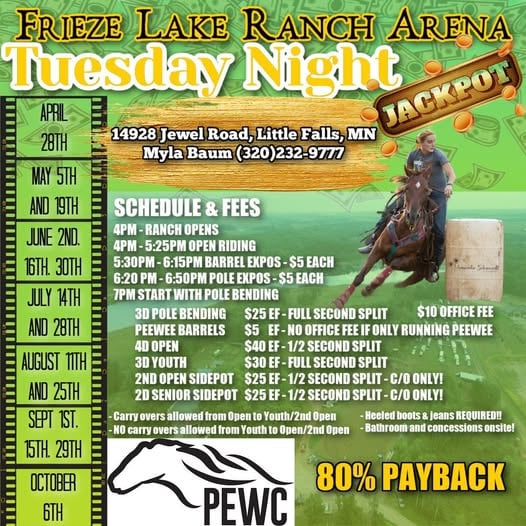 Frieze Lake Ranch Arena Tuesday Night Jackpots
