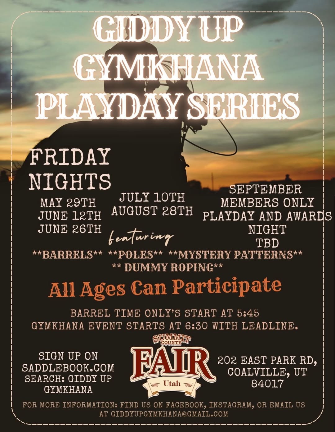 Giddy Up Gymkhana September 25, 2026 Members Only flyer in Coalville, UT