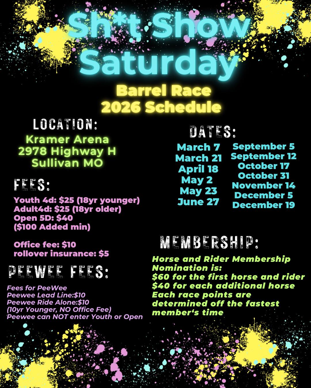 Sh*t Show Saturday 2026 Dates flyer in Sullivan, MO