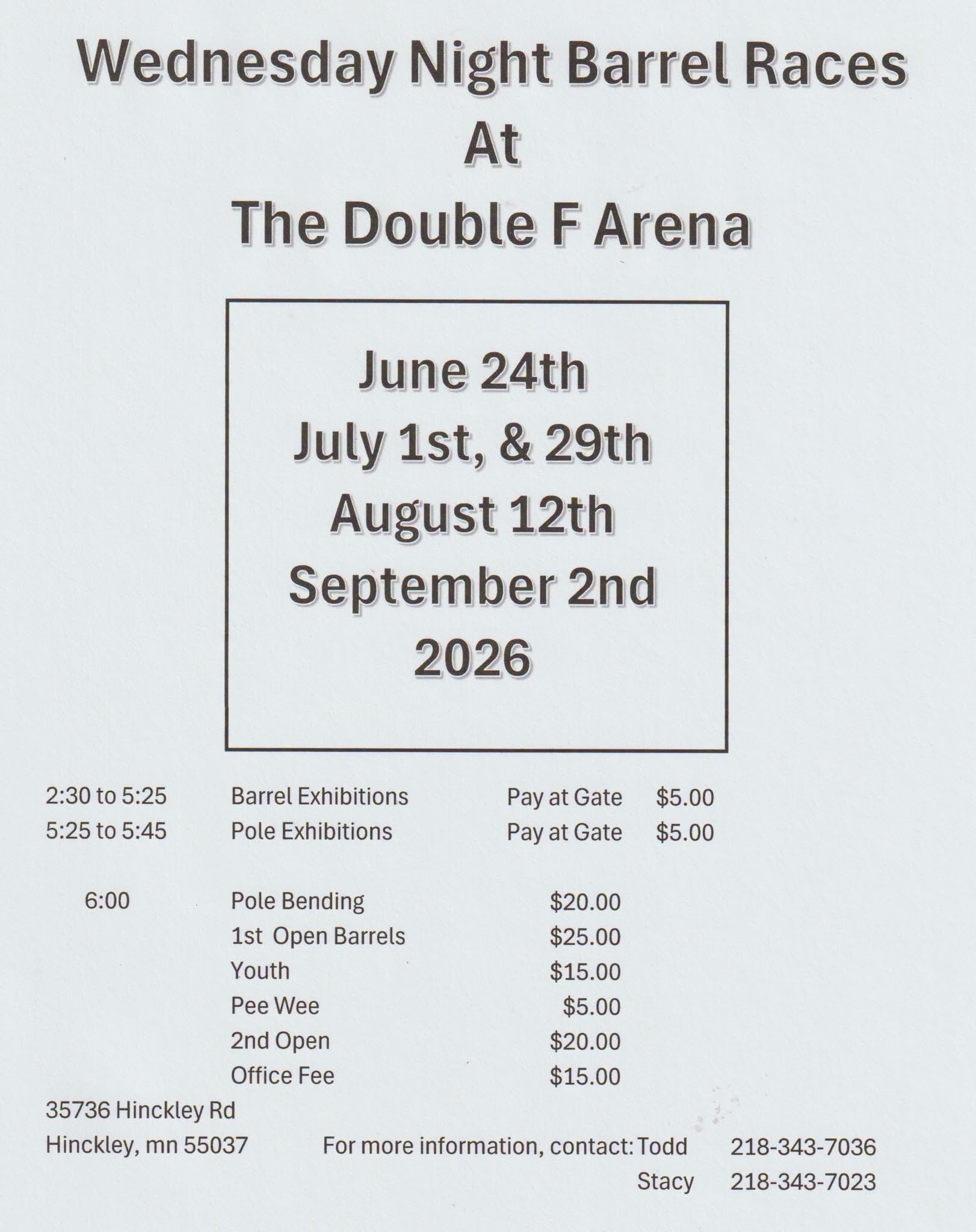 2026 Wednesday Summer Barrel Racing Series flyer