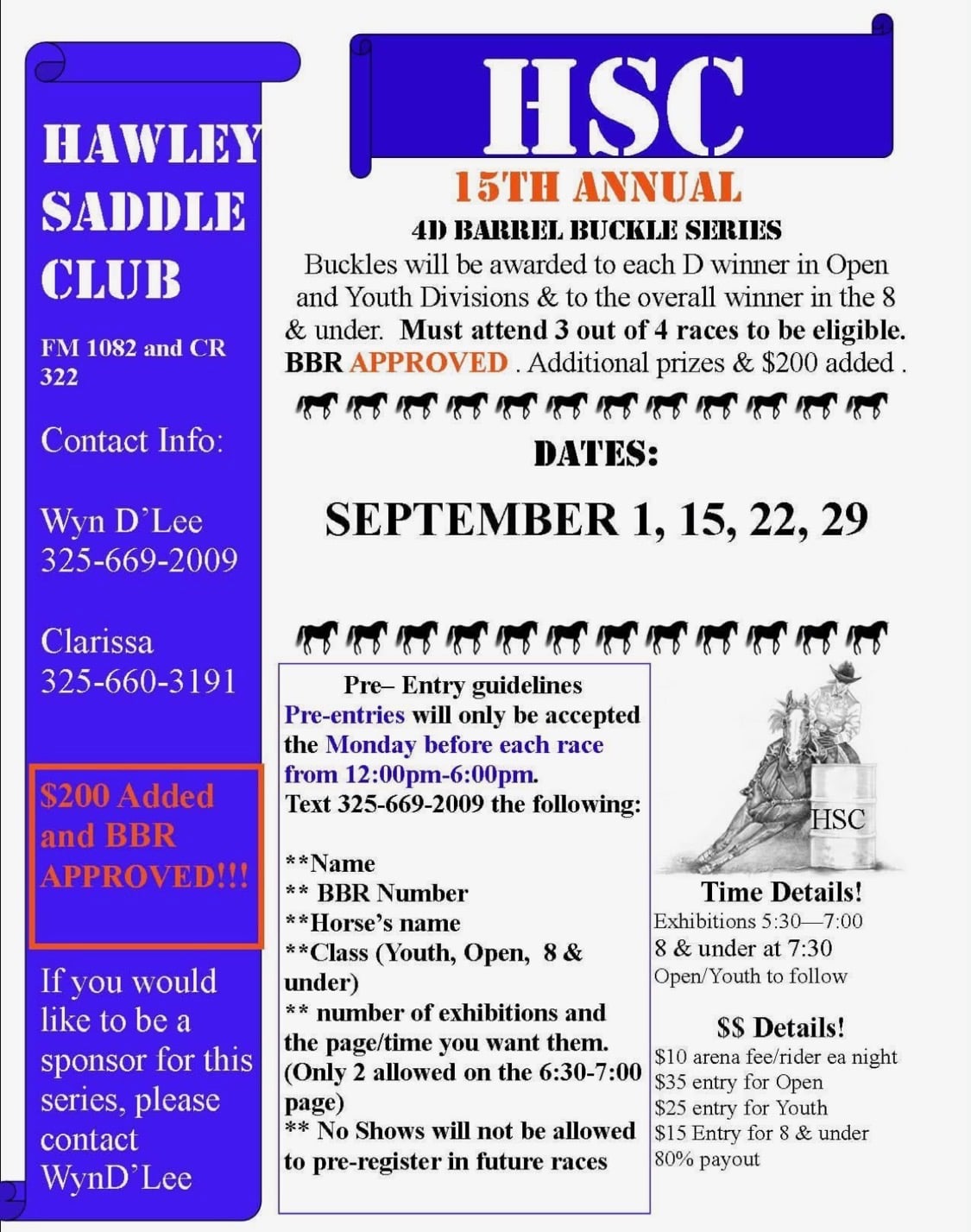 HAWLEY SADDLE CLUB 15TH ANNUAL BUCKLE SERIES flyer