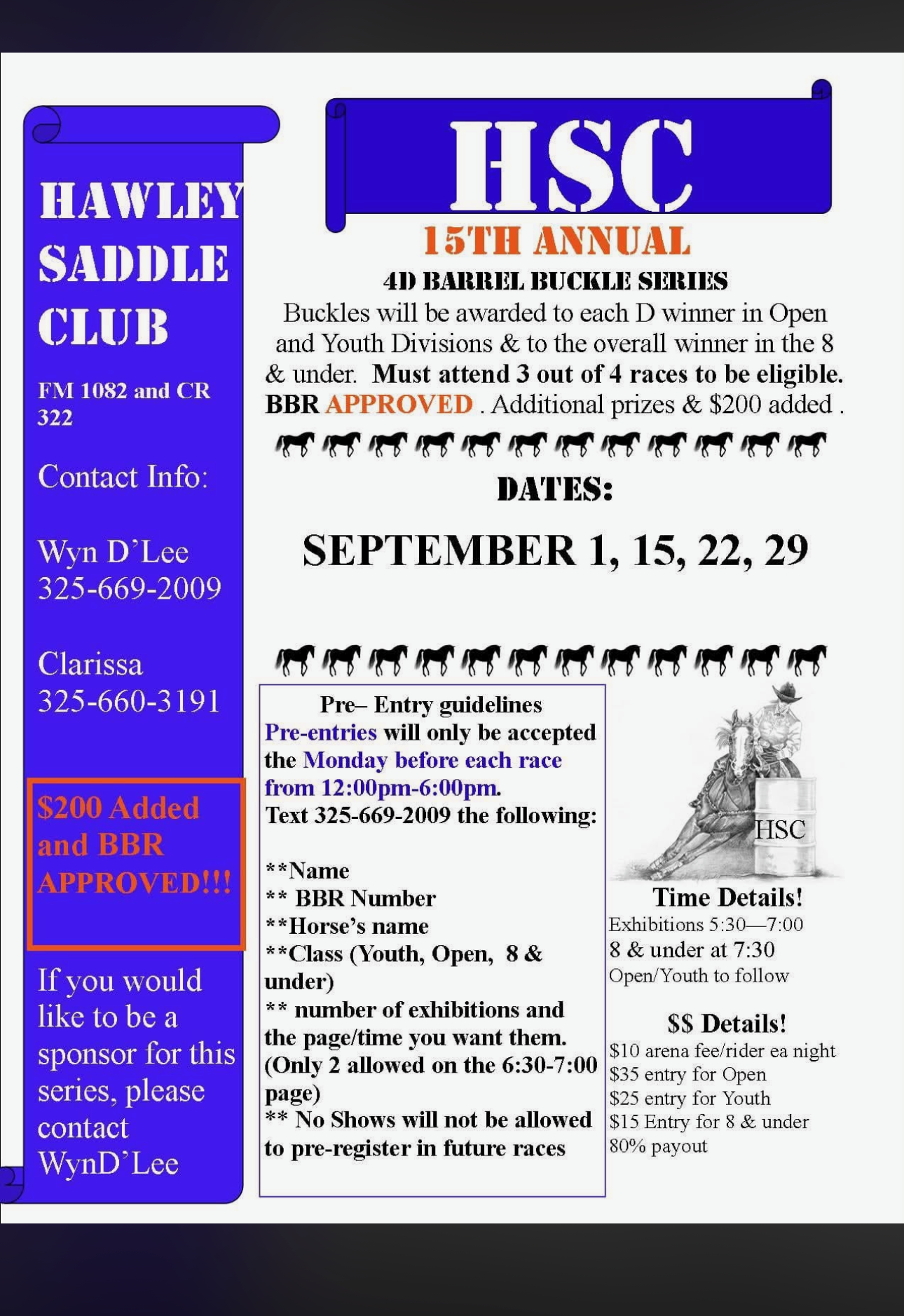 HAWLEY SADDLE CLUB 15TH ANNUAL BUCKLE SERIES