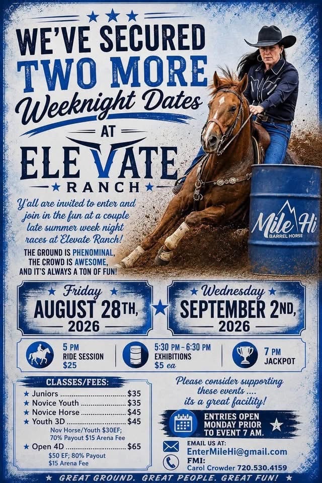 Week Night Dates at Elevate Ranch flyer