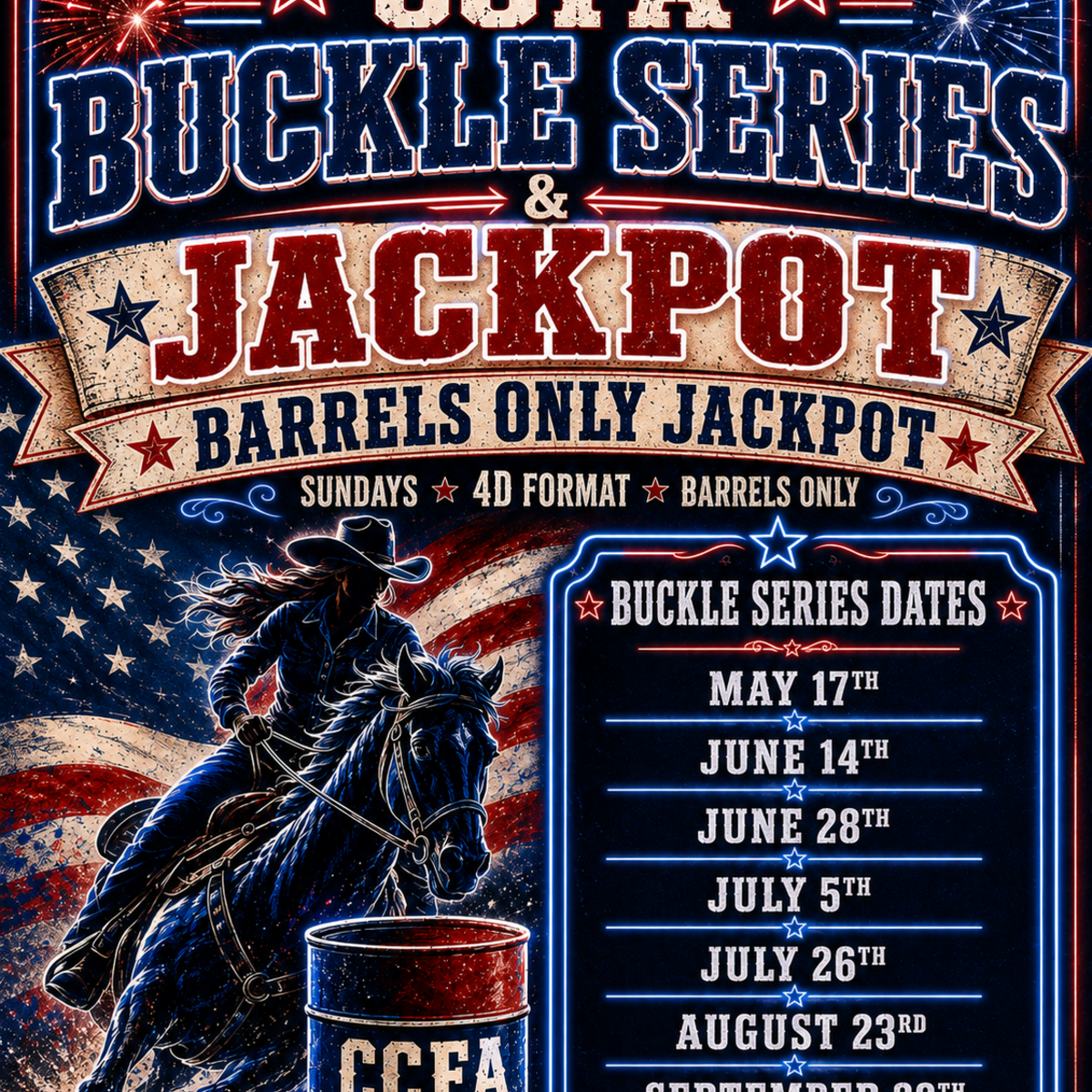 September 20th, 2026 Barrels Jackpot and Buckle Series #7 flyer in Woodruff, SC