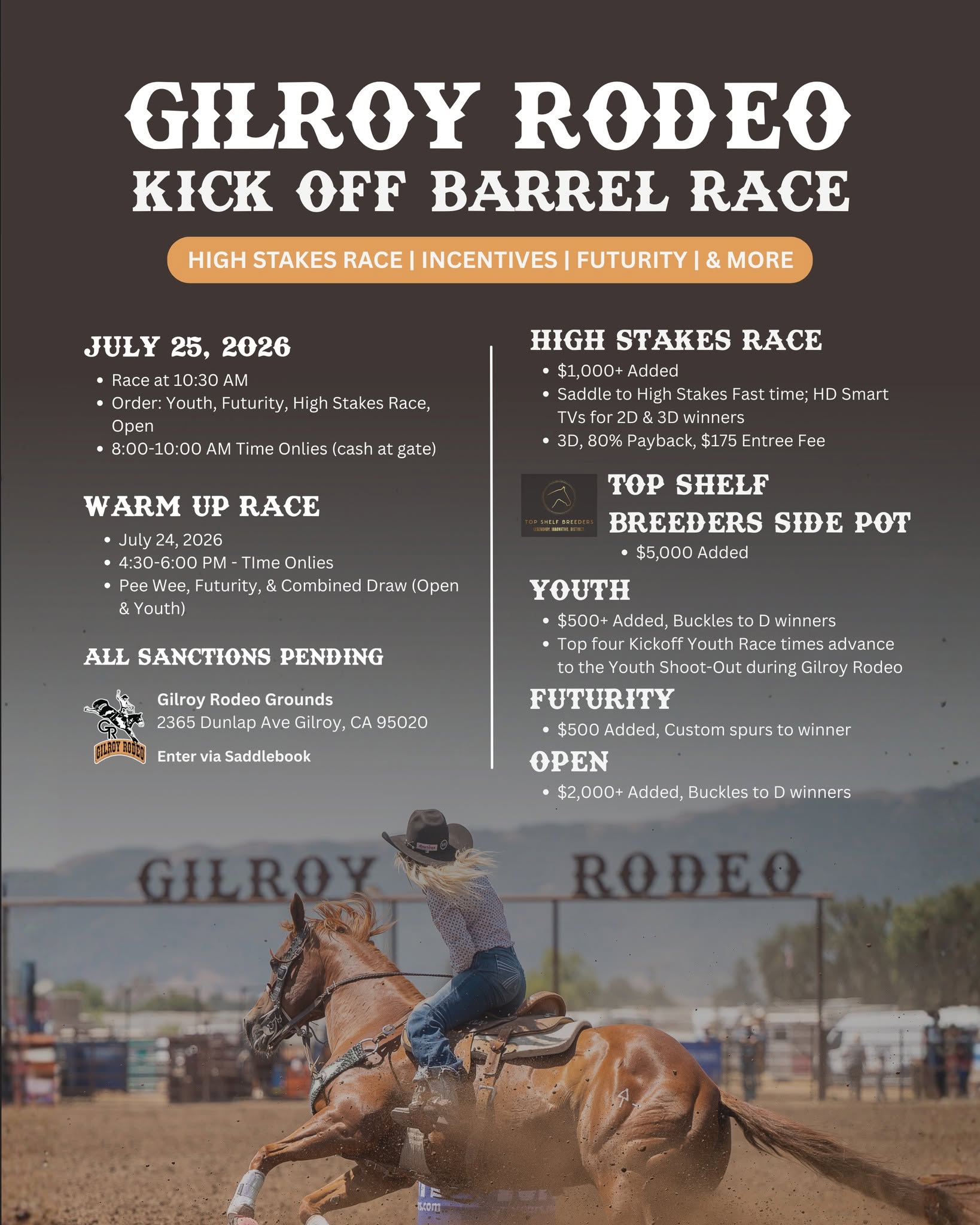 Gilroy Rodeo Kickoff Barrel Race TOP SHELF BREEDERS $5000 Sidepot