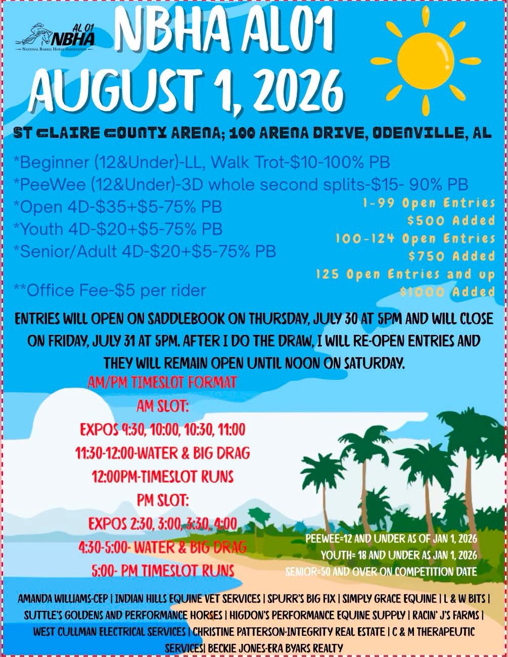 AL01 NBHA Up to $1000 Added-AM/PM Timeslot Race-St Claire County Arena