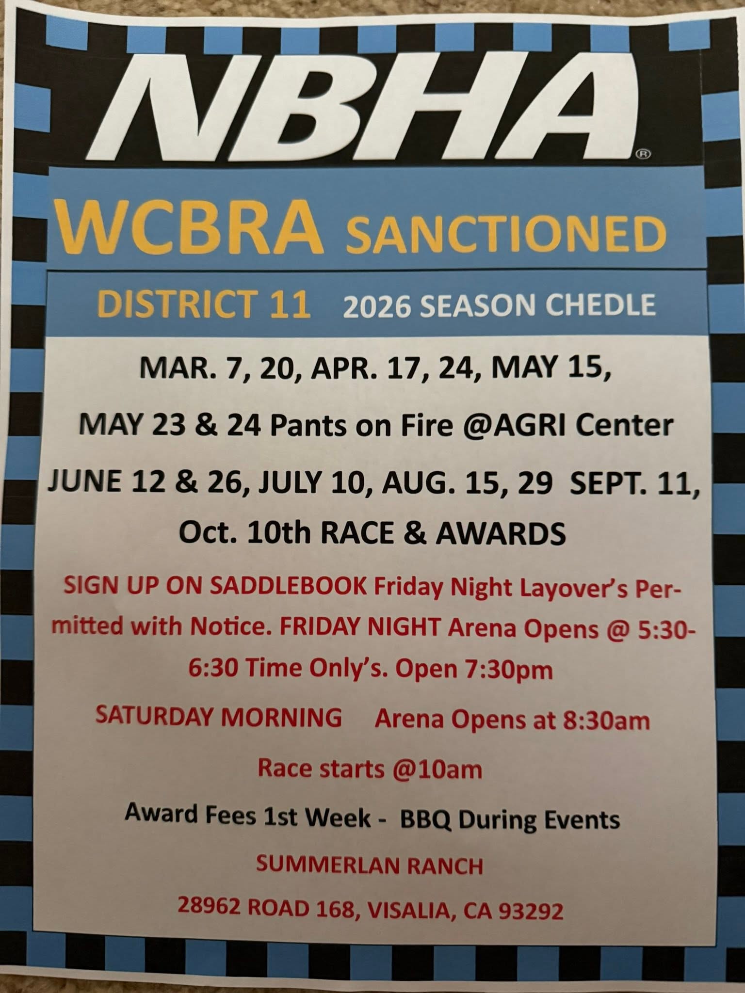 NBHA & WCBRA SATURDAY MORNING 4D BARREL RACE DISTRICT 11 flyer in Visalia, CA
