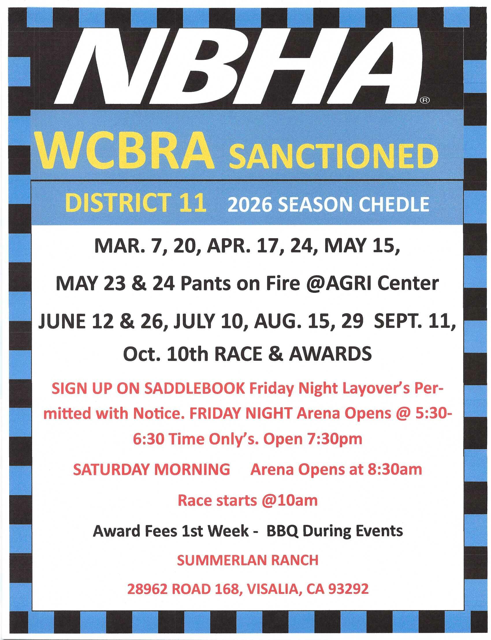 NBHA & WCBRA FRIDAY NIGHT 5D BARREL RACE DISTRICT 11 flyer