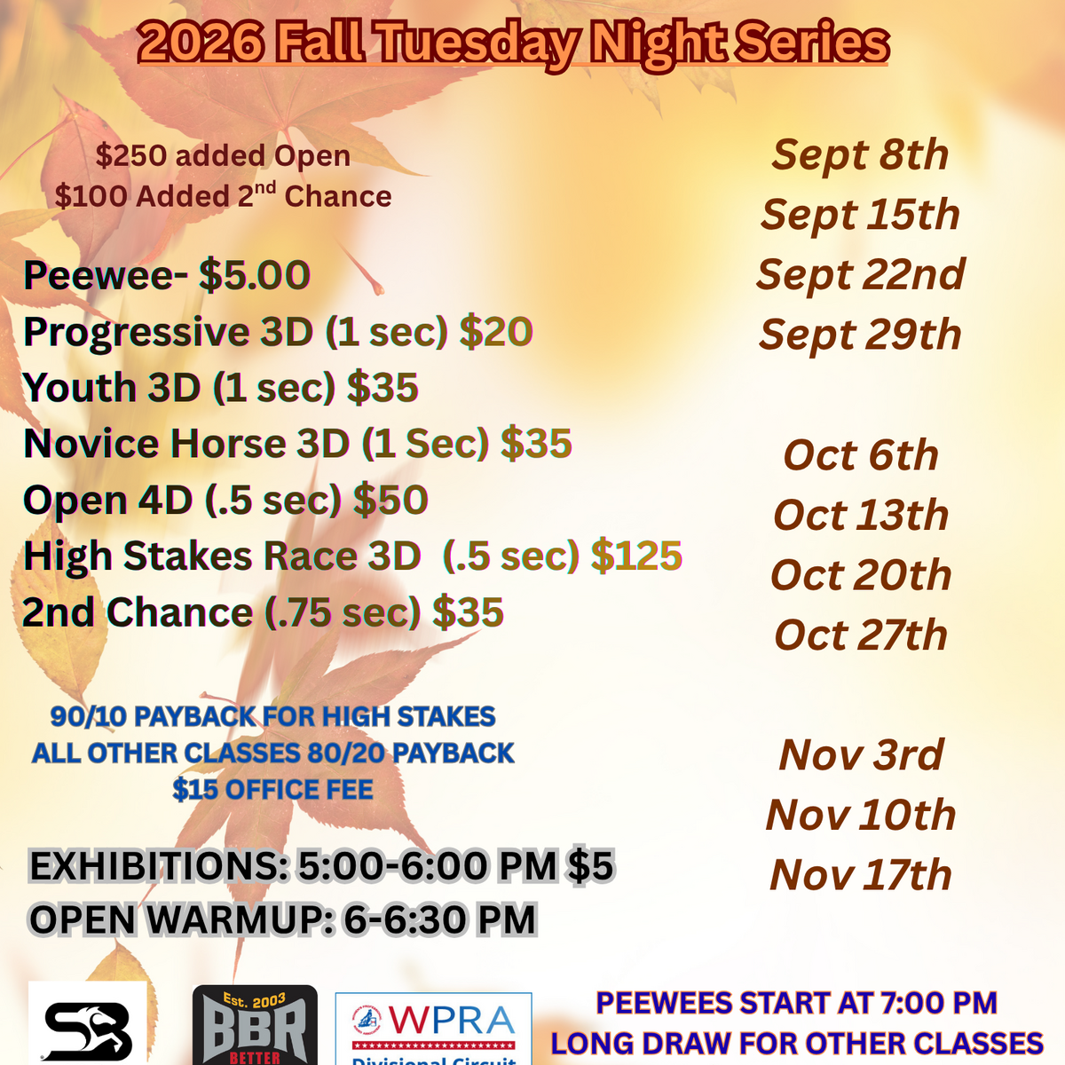 Tuesday Night Fall Barrel Series flyer