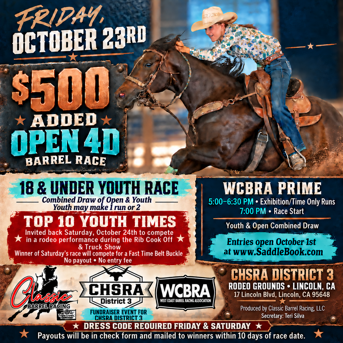 Friday Night CHSRA Dist. 3 Lincoln Rodeo Grounds  flyer