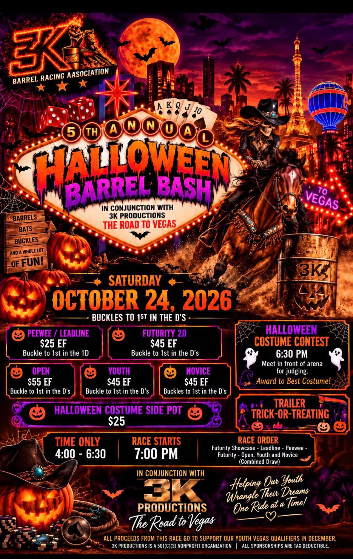 The Halloween Barrel Bash Road To Vegas Fundraiser flyer