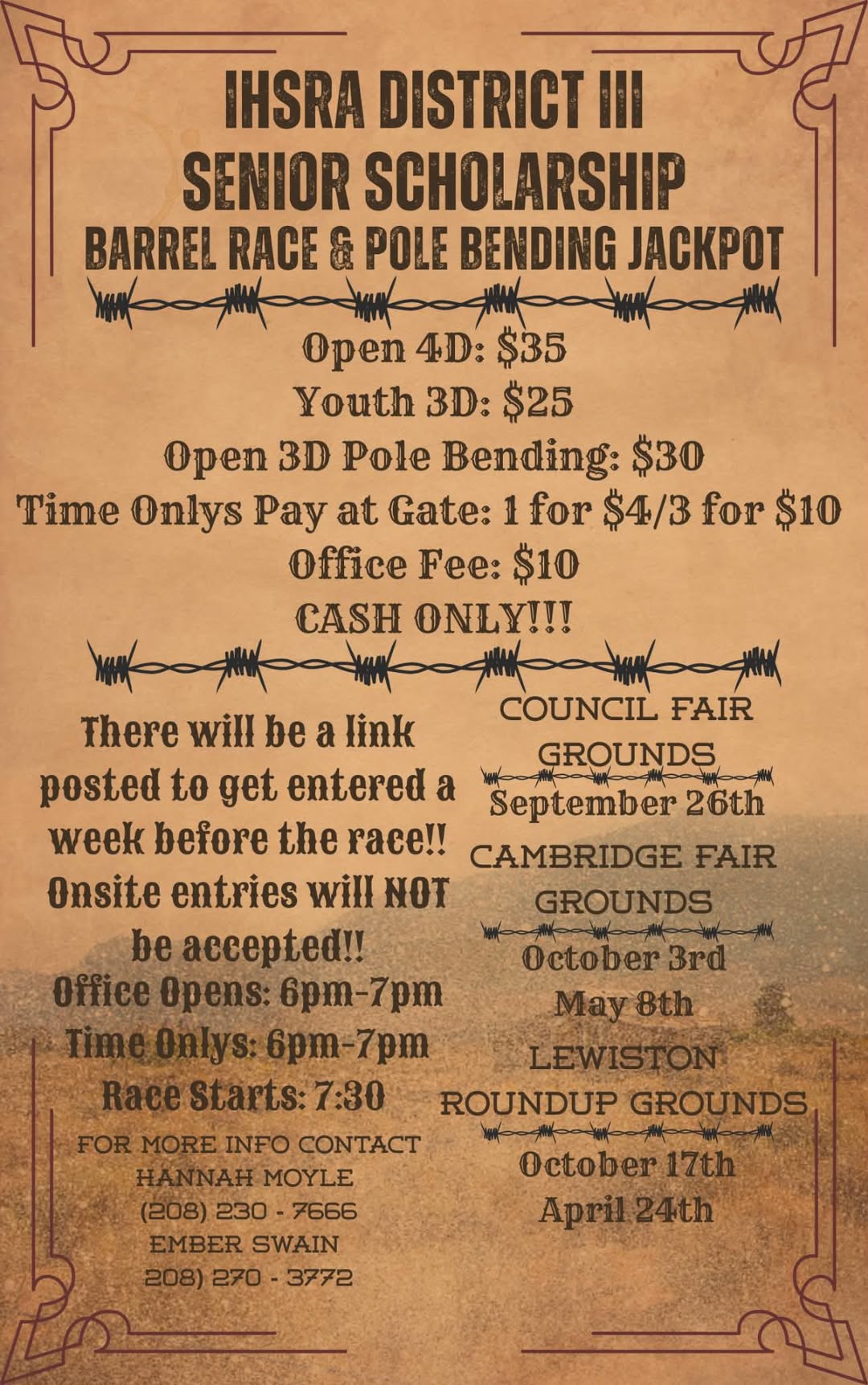 IHSRA District 3 Senior Scholarship Barrel Race & Pole Bending Jackpot (Lewiston) flyer